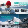 A person taking a selfie with a camera, with text and images highlighting camera features. Produktbild-Vorschau
