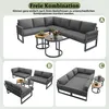 A collage of three different configurations of a modular outdoor furniture set. Produktbild-Vorschau