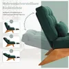 A green corduroy lounge chair with a footrest is shown in various reclining positions, with text and graphics explaining its adjustability. Anteprima dell’immagine prodotto