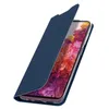 A dark blue flip cover case for a Samsung Galaxy S20 FE 5G phone, shown open with the phone screen visible. Náhled obrázku produktu