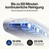 A close-up, transparent view of the internal battery components of a vacuum cleaner, with marketing text and icons. Produktbild-Vorschau