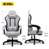 Two views of a gaming chair with dimensions indicated by lines and text. Produktbild-Vorschau