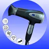A hairdryer is shown with several circular icons representing its features, set against a blue gradient background. Produktbild-Vorschau