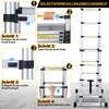Collage of images showing how to operate a telescopic ladder, with a full ladder image on the right. Anteprima dell’immagine prodotto