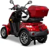 A red electric scooter with a storage box on the back, shown from a rear-diagonal angle on a white background. Produktbild-Vorschau
