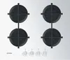 A top-down view of a white gas stovetop with four black burners and control knobs. Náhľad obrázku produktu