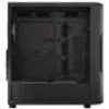 A black computer tower case is shown from the front. Produktbild-Vorschau