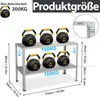 A product size chart showing a metal shelf unit with weights, with dimensions and load capacities indicated. Voir les images du produit