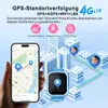 A smartphone displaying a map with GPS tracking and a smartwatch, surrounded by stylized buildings, illustrating location tracking features. Produktbild-Vorschau