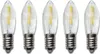 Five LED filament candle-shaped light bulbs with ribbed clear glass and silver bases, arranged in a row against a white background. Produktbild-Vorschau
