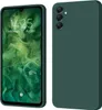 A split image showing the front and back of a green phone case. Produktbild-Vorschau