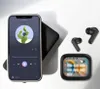 A smartphone displaying a music app, a pair of wireless earbuds, and a charging case with an equalizer display, arranged on a white surface with shadows. Produktbild-Vorschau