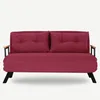 A studio shot of a red sofa with two cushions and wooden armrests. Náhled obrázku produktu