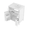 A white bathroom cabinet with the doors open, revealing shelves and a sink on top. Podgląd zdjęcia produktu