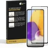 A product box with instructions and a smartphone with a screen protector applied. Produktbild-Vorschau