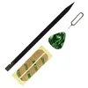 A collection of tools for repairing electronic devices, including a plastic pry tool, a SIM card ejector tool, a guitar pick, and adhesive strips. Produktbild-Vorschau