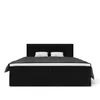 A black boxspring bed with two white pillows and a dark gray comforter, presented on a white background. Voir les images du produit