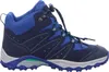 A side view of a blue and navy hiking boot for children. Produktbild-Vorschau