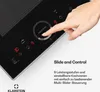 A hand is shown interacting with the control panel of a black induction cooktop. Produktbild-Vorschau
