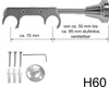 Diagram showing a curtain rod bracket with measurements and included hardware. Produktbild-Vorschau
