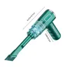 A green cordless handheld vacuum cleaner with a brush attachment is shown against a white background, with measurement lines indicating its dimensions. Produktbild-Vorschau