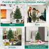 Collage of four images showing a mini Christmas tree in different settings: a home with a fireplace, an office with people decorating it, a classroom with a person assembling it, and a shopping center with a tree on a table. Produktbild-Vorschau