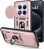 A rose gold phone case with a camera cover and ring holder is shown from multiple angles, with a phone visible in the background. Produktbild-Vorschau