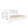 A white wooden daybed with a pull-out trundle bed and storage shelves. Produktbild-Vorschau