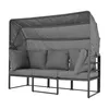 A gray outdoor sofa with a canopy and cushions, shown from the front against a white background. Produktbild-Vorschau
