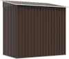A brown metal shed with a gray roof, shown from the front against a white background. Podgląd zdjęcia produktu