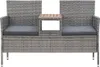 A front view of a gray rattan garden bench with a small wooden table in the center. Náhľad obrázku produktu