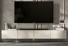 A modern TV stand with a TV mounted above it. Produktbild-Vorschau