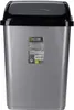 A gray dustbin with a black lid and a label on the front. Podgląd zdjęcia produktu