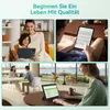 A collage of lifestyle images showing people using tablets in various settings, with a motivational text overlay. Produktbild-Vorschau