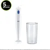 A white Braun immersion blender and a clear plastic beaker are displayed against a white background. A green circle with "5 anni di garanzia" (5 years warranty) is in the top left corner. Náhled obrázku produktu