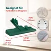 A green vacuum cleaner attachment is shown on a sofa, with circular insets showing different floor types. Produktbild-Vorschau
