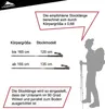 Diagram showing how to select and adjust trekking poles based on body height, with a silhouette of a person using trekking poles. Produktbild-Vorschau