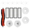 A collection of cleaning accessories for a robot vacuum cleaner, including brushes, filters, and mop pads, laid out on a white background. Produktbild-Vorschau