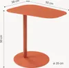 A side view of an orange metal side table with dimensions indicated. Produktbild-Vorschau