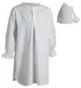 A white nightgown and a matching cap are displayed against a white background. Produktbild-Vorschau