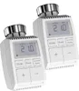 Two white electronic radiator thermostats are shown against a white background. Produktbild-Vorschau