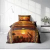 A bedding set with an African safari theme is displayed on a bed in a room. Produktbild-Vorschau