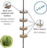 A telescopic corner shelf unit with bamboo shelves, shown with descriptive text and close-up views of its features. Produktbild-Vorschau