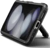 A black phone case with a kickstand is shown on a light gray background. Produktbild-Vorschau