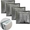 Four reflective radiator insulation sheets are shown, with a close-up inset showing one sheet placed behind a radiator. Produktbild-Vorschau