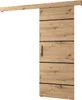 A sliding door with a wood grain finish and black accents, mounted on a track. Produktbild-Vorschau