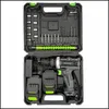 A black and gray XMaster 3-in-1 cordless drill set is neatly arranged in its black carrying case, which is open to reveal the drill, two batteries, a charger, and various drill bits and accessories. Produktbild-Vorschau