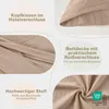 Collage of close-up shots and descriptive text about a bedding product. Produktbild-Vorschau
