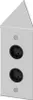A 3D rendering of a silver corner power strip with two black outlets and two silver buttons. Produktbild-Vorschau