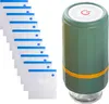 A green handheld vacuum sealer and a stack of reusable vacuum seal bags. Produktbild-Vorschau